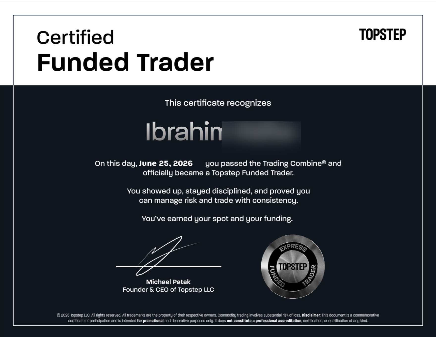 Compte funded Topstep certifié — élève KORP X